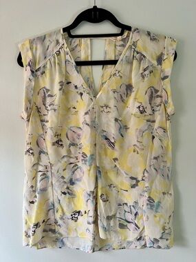 Rebecca Taylor Floral Top in Yellow and Pastel Multicolor